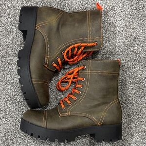 Seven7 Olive Combat Boots with Orange Details